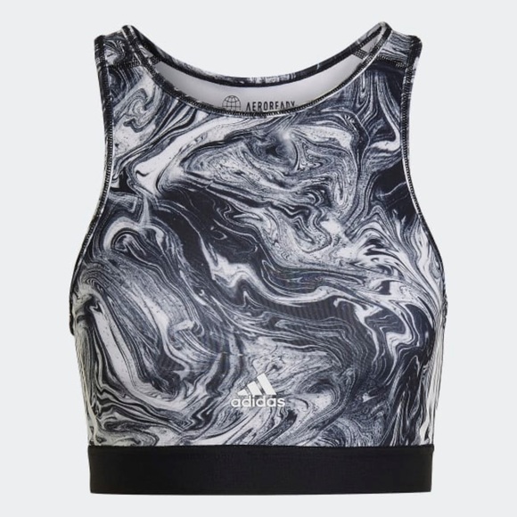 Adidas HYPERGLAM AEROREADY TRAINING LIGHT-SUPPORT MARBLE-PRINT WORKOUT BRA - Picture 1 of 6
